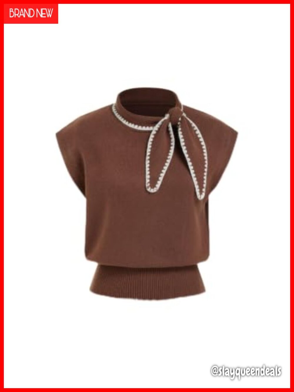 CIDER Sweater Vest Cropped Tie Neck Sleeveless Fall Tank Top